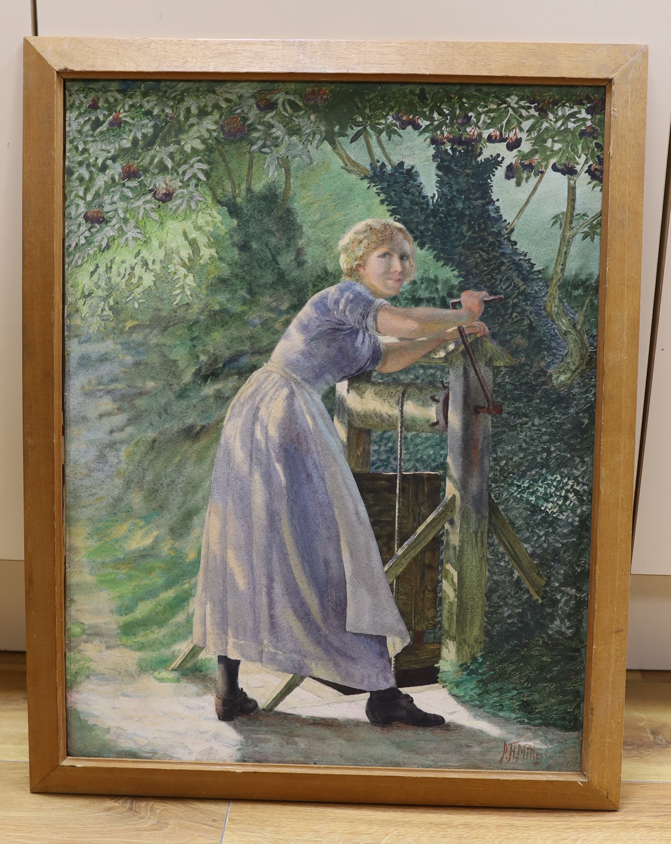 Philip Homan Miller ARHA (Irish 1845-1928), watercolour, Woman at a well, signed, 54 x 41cm